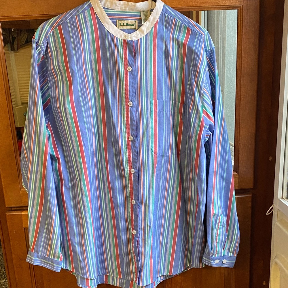 Vintage L.L. Bean Multicolor Vertical Stripe Button-Front Shirt Sz 14 Y2K Retro